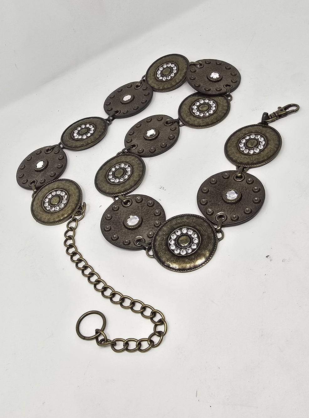 Vtg Navajo style concho leather metal rhinestones belt Western Cowgirl Festival
